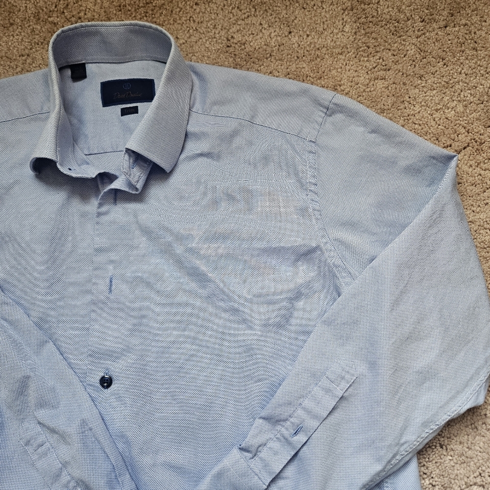 David Donahue Shirt Mens 16.5 32/33 Blue Trim Fit Dress Button Up Long Sleeve